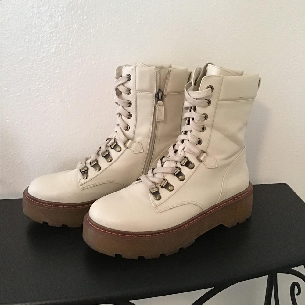 Sam Edelman white platform combat boots